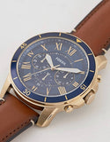 Buy Shop Fossil Grant Sport Chronograph Blue Dial Brown Leather Strap Watch for Men - FS5268 USA Online