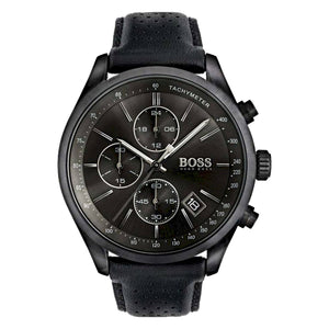 Buy Shop Hugo Boss Grand Prix Black Dial Black Leather Strap Watch for Men - 1513474 USA Online