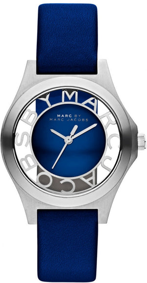 Buy Shop Marc Jacobs Henry Skeleton Blue Dial Blue Leather Strap Watch for Women - MBM1337 USA Online