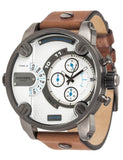 Buy Shop Diesel SBA Dual Time Chronograph White Dial Brown Leather Strap Watch For Men - DZ7269 USA Online