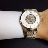 Buy Shop Emporio Armani Meccanico White Dial Two Tone Steel Strap Watch For Men - AR1921 USA Online