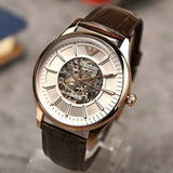 Buy Shop Emporio Armani Epoca White Skeletal Dial Black Leather Strap Watch For Men - AR2073 USA Online