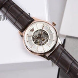 Buy Shop Emporio Armani Epoca White Skeletal Dial Black Leather Strap Watch For Men - AR2073 USA Online