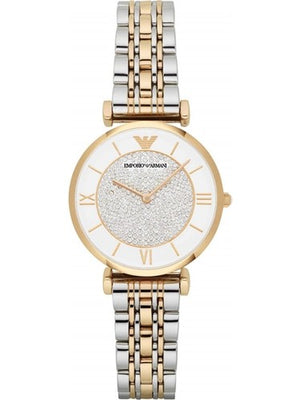 Buy Shop Emporio Armani Gianni T Bar Analog White Dial Two Tone Steel Strap Watch For Women - AR2076 USA Online