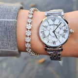 Buy Shop Emporio Armani Gianni T Bar White Marble Dial Silver Steel Strap Watch For Women - AR11170 USA Online