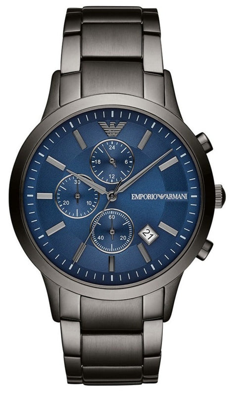 Buy Shop Emporio Armani Renato Chronograph Blue Dial Grey Steel Strap Watch For Men - A11215 USA Online