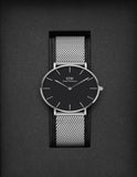 Buy Shop Daniel Wellington Petite Sterling Black Dial Silver Mesh Bracelet Watch For Women - DW00100304 USA Online