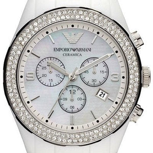 Buy Shop Emporio Armani Ceramica Chronograph White Dial White Ceramic Strap Watch For Women - AR1456 USA Online