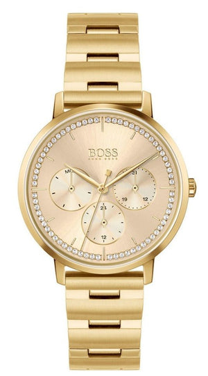 Hugo Boss Prima Gold Dial Gold Steel Strap Watch for Women - 1502572