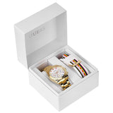 Buy Shop Guess Exclusive Multi Color White Dial Gold Steel Strap Watch for Women - GW0457L1 USA Online