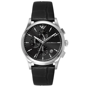 Buy Shop Emporio Armani Paolo Chronograph Black Dial Black Leather Strap Watch For Men - AR11530 USA Online
