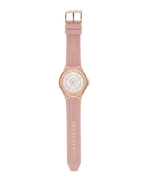 Buy Shop Michael Kors Lennox Three-Hand Analog White Dial Pink Silicone Strap Watch For Women - MK7334 USA Online