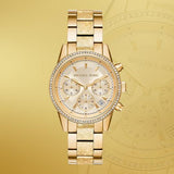 Buy Shop Michael Kors Ritz Chronograph Gold Dial Gold Steel Strap Watch For Women - MK6597 USA Online