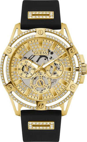 Buy Shop Guess King Quartz Crystals Gold Dial Black Silicone Strap Watch For Men - GW0537G2 USA Online