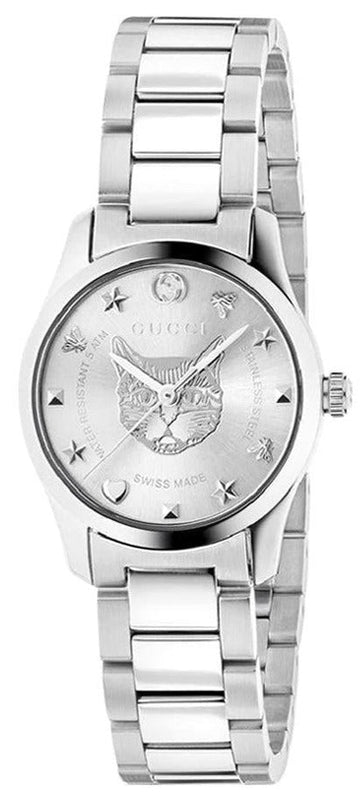 Buy Shop Gucci G Timeless Quartz Silver Dial Silver Steel Strap Watch For Women - YA126595 USA Online