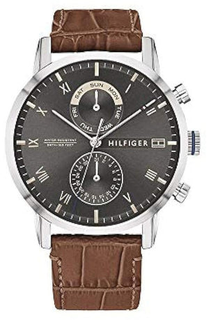 Buy Shop Tommy Hilfiger Kane Grey Dial Brown Leather Strap Watch for Men - 1710398 USA Online