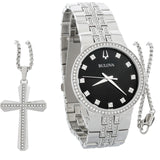 Bulova Crystal Collection Black Dial Silver Steel Strap Watch for Men - 96K102