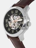Buy Shop Fossil Grant Automatic Skeleton Black Dial Brown Leather Strap Watch for Men - ME3100 USA Online