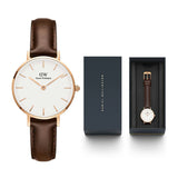 Buy Shop Daniel Wellington Classic Petite Bristol White Dial Brown Leather Strap Watch For Women - DW00100227 USA Online