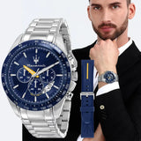 Maserati Traguardo Chronograph Modena Edition Blue Dial Silver Steel Strap Watch For Men - R8871612039