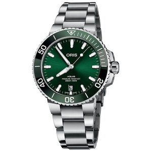 Buy Shop Oris Aquis Date Green Dial Silver Steel Strap Watch for Men - 0173377304157-0782405PEB USA Online