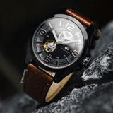 Buy Shop Tommy Hilfiger Bruce Automatic Black Dial Brown Leather Strap Watch for Men - 1791280 USA Online
