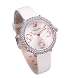 Buy Shop Swarovski Crystal Frost Silver Dial White Leather Strap Watch for Women - 5484070 USA Online