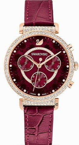 Buy Shop Swarovski Spring Flower Chronograph Red Dial Red Leather Strap Watch for Women - 5598689 USA Online