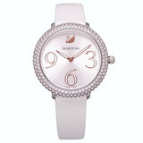 Buy Shop Swarovski Crystal Frost Silver Dial White Leather Strap Watch for Women - 5484070 USA Online