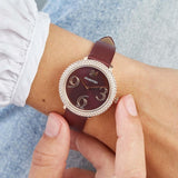 Buy Shop Swarovski Crystal Frost Red Dial Red Leather Strap Watch for Women - 5484064 USA Online