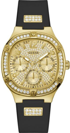 Buy Shop Guess Duchess Crystals Gold Dial Black Silicon Strap Watch For Women - GW0619L2 USA Online