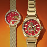 Buy Shop Fossil Jacqueline Dragonsteel Limited Edition Red Dial Gold Mesh Strap Watch for Women - ES5316 USA Online