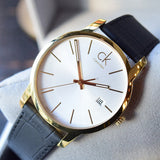 Buy Shop Calvin Klein City Mother of Pearl White Dial Black Leather Strap Watch for Men - K2G2G5C6 USA Online