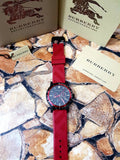 Burberry The City Chronograph Black Dial Red Rubber Strap Watch For Men - BU9805