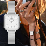 Buy Shop Daniel Wellington Quadro Studio White Dial Silver Mesh Bracelet Watch For Women - DW00100521 USA Online