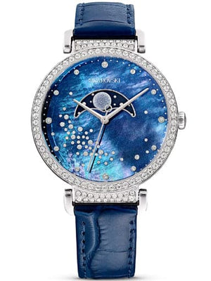Buy Shop Swarovski Passage Moon Phase Blue Dial Blue Leather Strap Watch for Women - 5613320 USA Online