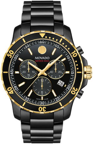 Movado Series 800 Chronograph Black Dial Black Steel Strap Watch For Men - 2600180