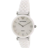 Buy Shop Emporio Armani Giannti T Bar Quartz Mother of Pearl Dial White Steel Strap Watch For Women - AR1485 USA Online