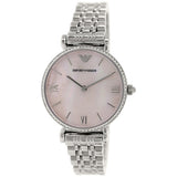 Buy Shop Emporio Armani Classic Gianni T Bar Crystals Pink Dial Silver Steel Strap Watch For Women - AR1781 USA Online