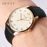 Buy Shop Gucci G-Timeless Mother of Pearl Dial Black Leather Strap Watch For Women - YA126589 USA Online