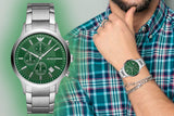 Buy Shop Emporio Armani Renato Chronograph Green Dial Silver Steel Strap Watch For Men - AR11507 USA Online