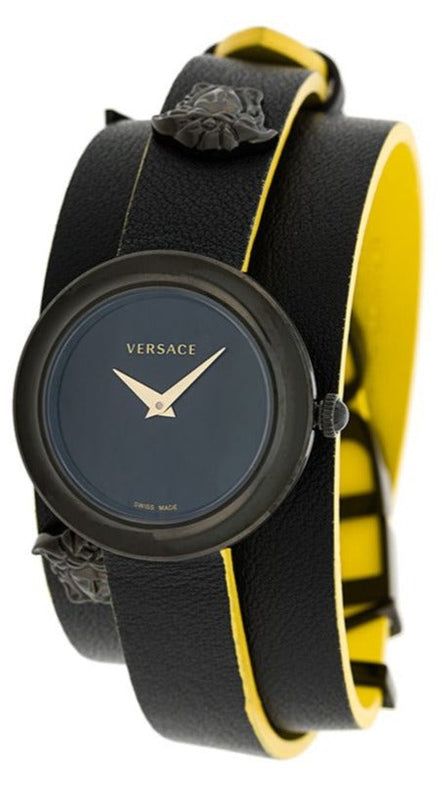 Buy Shop Versace V-Flare Quartz Black Dial Black Leather Strap Watch for Women - VEBN00518 USA Online