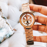 Buy Shop Tory Burch Reva Rose Gold Dial Rose Gold Steel Strap Watch for Women - TBW4028 USA Online