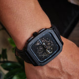 Buy Shop Fossil Inscription Automatic Skeleton Black Dial Black Steel Strap Watch for Men - BQ2574 USA Online