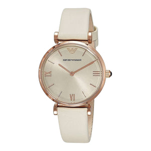 Buy Shop Emporio Armani Gianni T Bar Light Brown Dial White Leather Strap Watch For Women - AR1769 USA Online