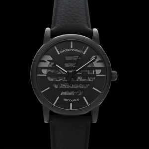Buy Shop Emporio Armani Meccanico Quartz Black Dial Black Leather Strap Watch For Men - AR60032 USA Online