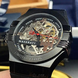 Buy Shop Maserati Automatic Skeleton Black Dial Black Leather Strap Watch For Men - R8821108021 USA Online