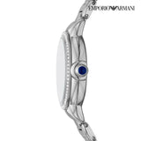 Emporio Armani Mia Three Hand Crystals Blue Dial Silver Steel Strap Watch For Women - AR11630