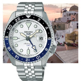 Seiko 5 Sports SKX GMT Automatic Sky Blue Dial Silver Steel Strap Watch For Men - SSK033K1