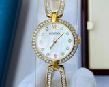 Bulova Crystal Collection Mother of Pearl Dial Gold Steel Strap Watch for Women - 98L225